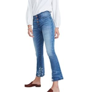 High Rise Madewell Cali Demi-Boot Jeans Sz 25 Button Fly Distressed Crop Flare